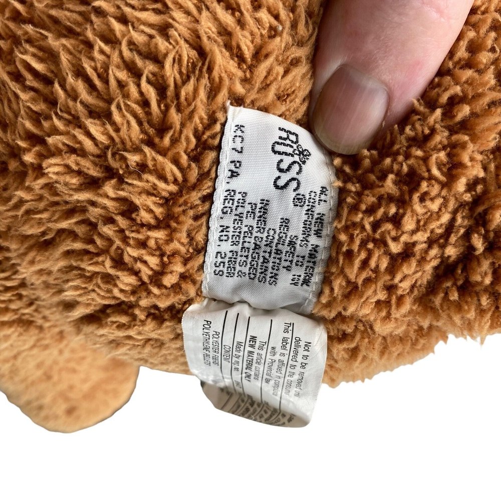 Russ Berrie Plush 20" Checkers Bear Toy Brown Bean Bag Soft Maroon Ribbon - Picture 8 of 12